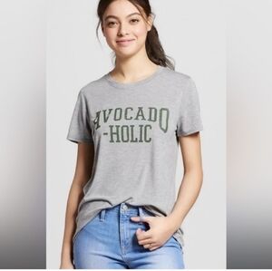 ModernLux Avacado-holic Grey and Green Lettering Hi-Low Hem Graphic Tee Sz XL